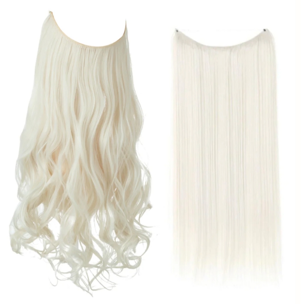 Brand New 2 Pair Of 18" Platinum Blonde Halo Hair Extensions Straight + Curled